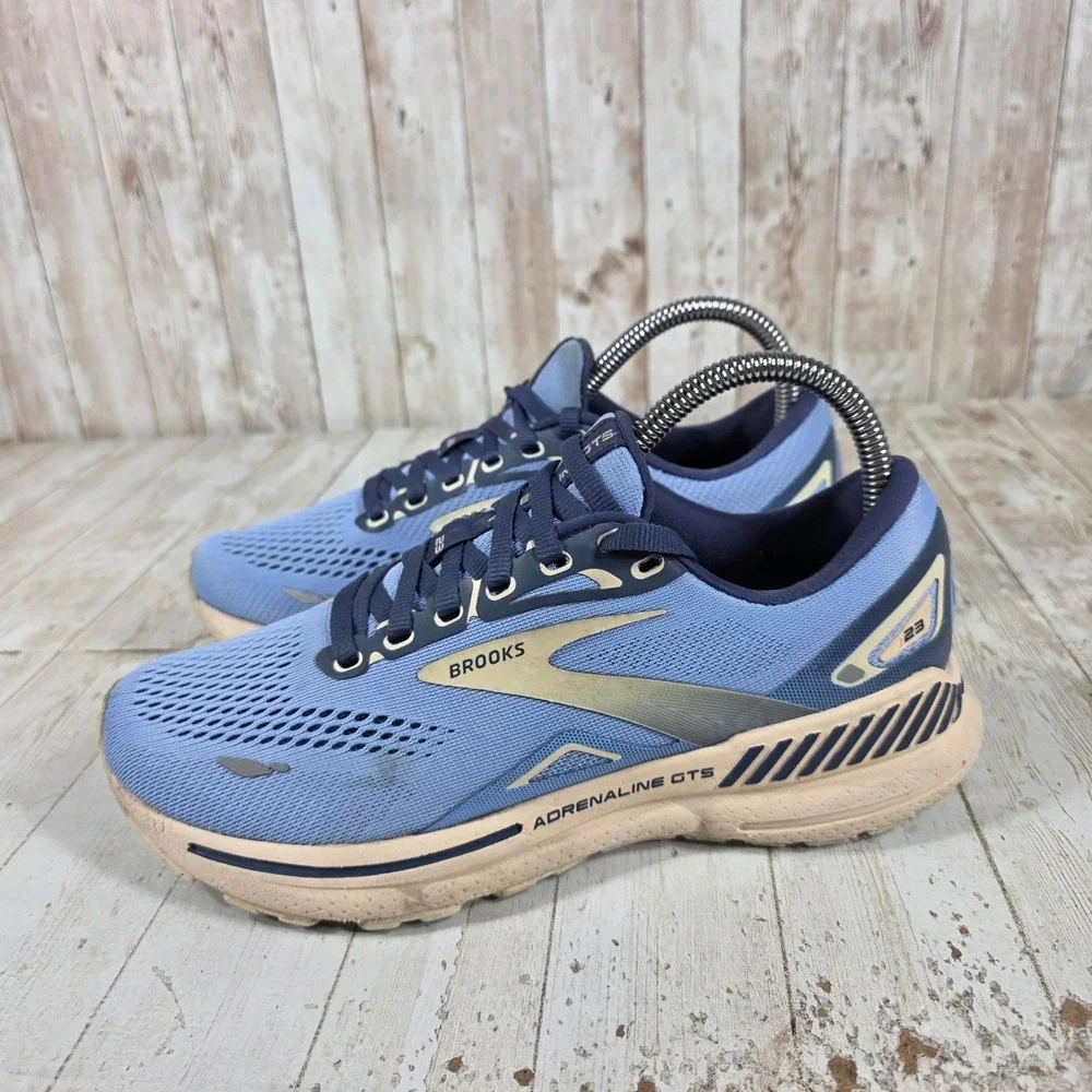 Brooks Adrenaline GTS 23 Womens Blue Tan Running Shoes 1203811B465 Size 7 B